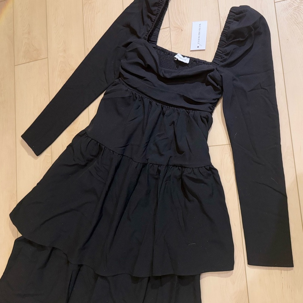 black weworewhat puff sleeve asymmetrical dress BNWT - Picture 11 of 12